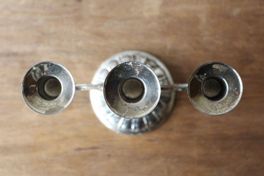 【３連キャンドルスタンド】蝋燭 ホルダー 古道具 蚤の市 ブロカント