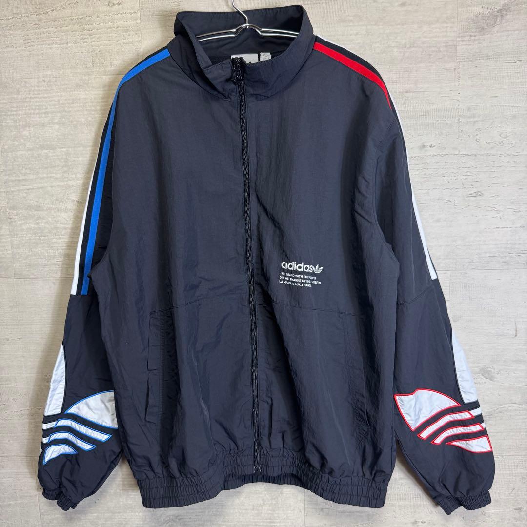 adidas　アディダス　トレフォイル刺繍　黒　ナイロンジャケット　L 目黒蓮