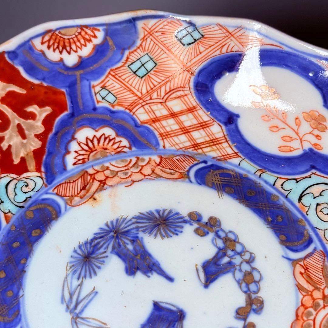 古伊万里　色絵松竹梅なます皿　五客　蛇の目高台　赤絵　緻密な絵付け　古器を楽しむ