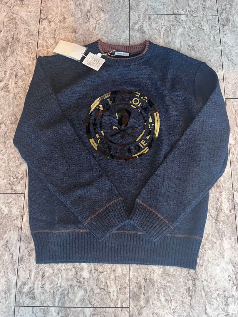 MARK&LONAマークアンドロナ カモフラスカルロゴ★裏地付きニット　50