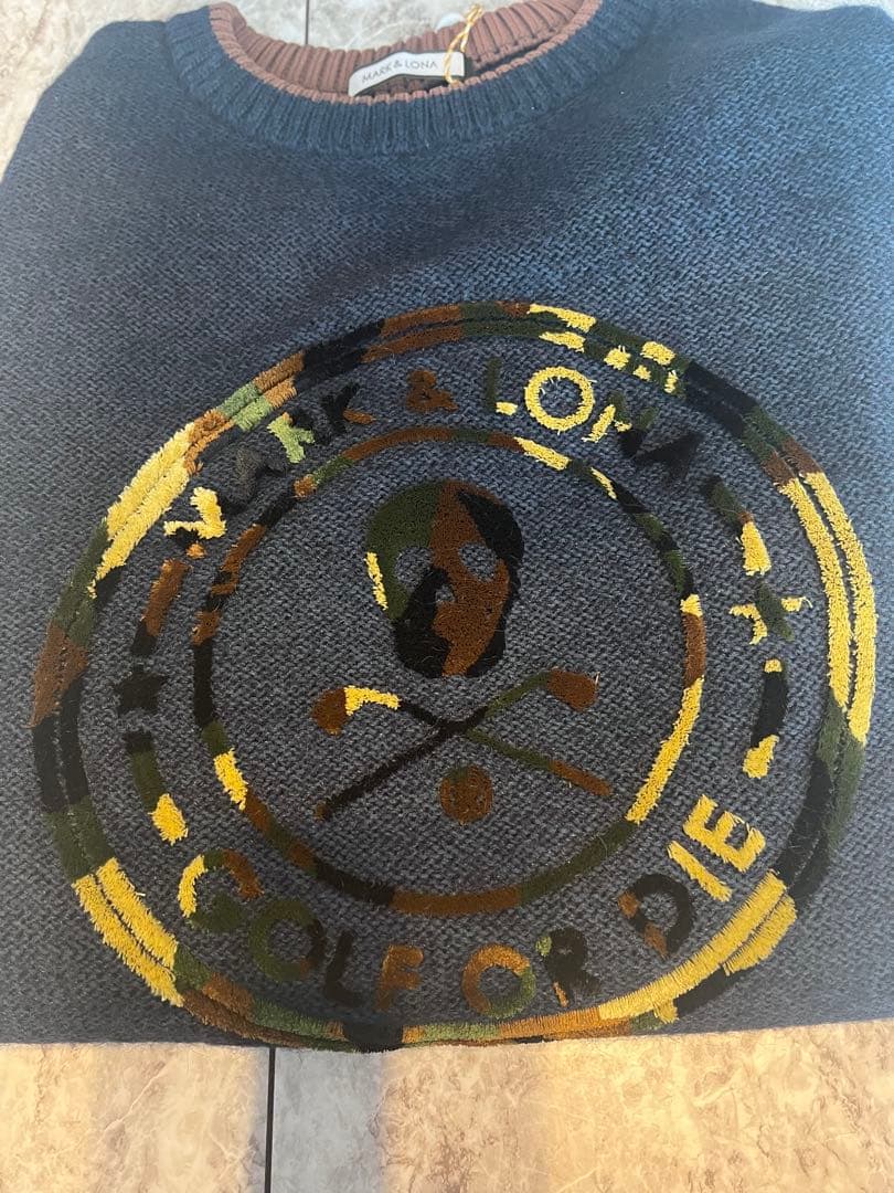 MARK&LONAマークアンドロナ カモフラスカルロゴ★裏地付きニット　50