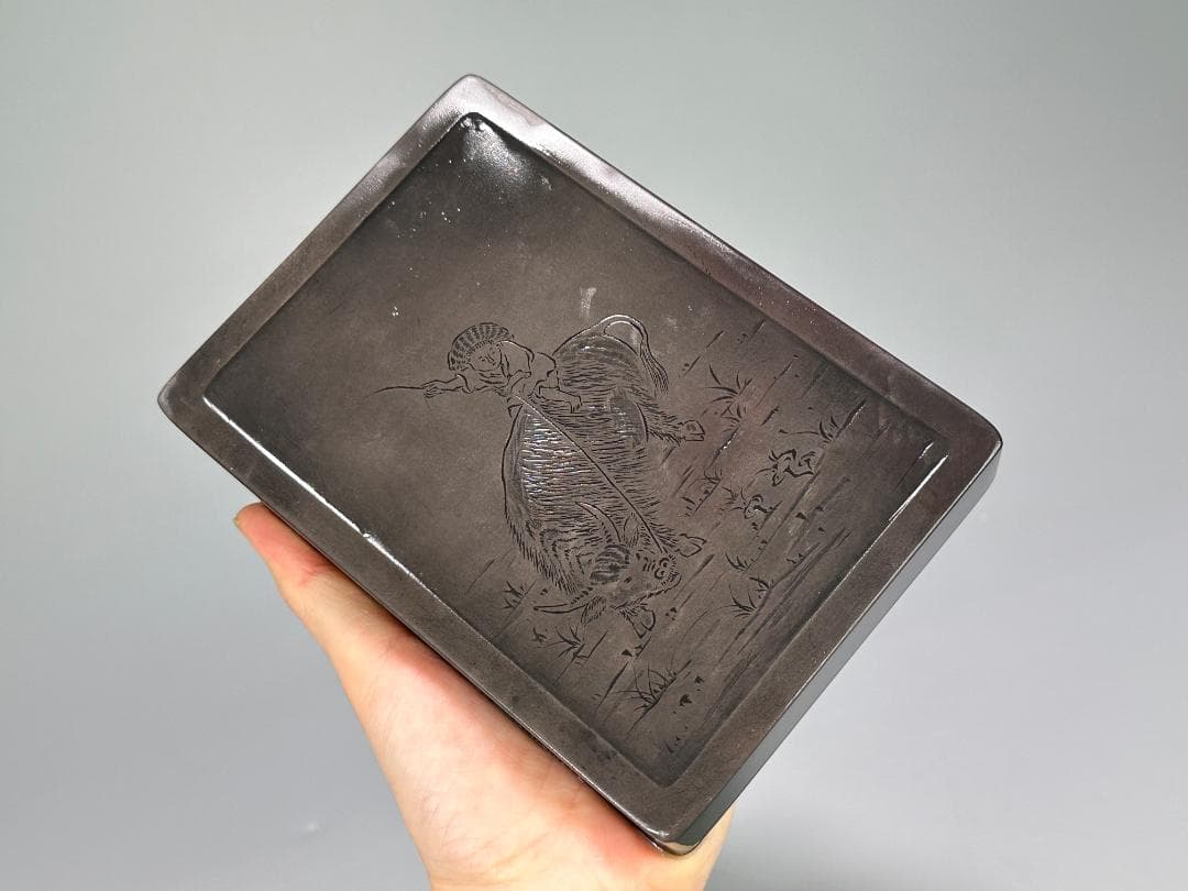 中国美術　書道具　文房具　硯　童子牧牛図　魚脳洞　端渓硯　時代硯　唐物