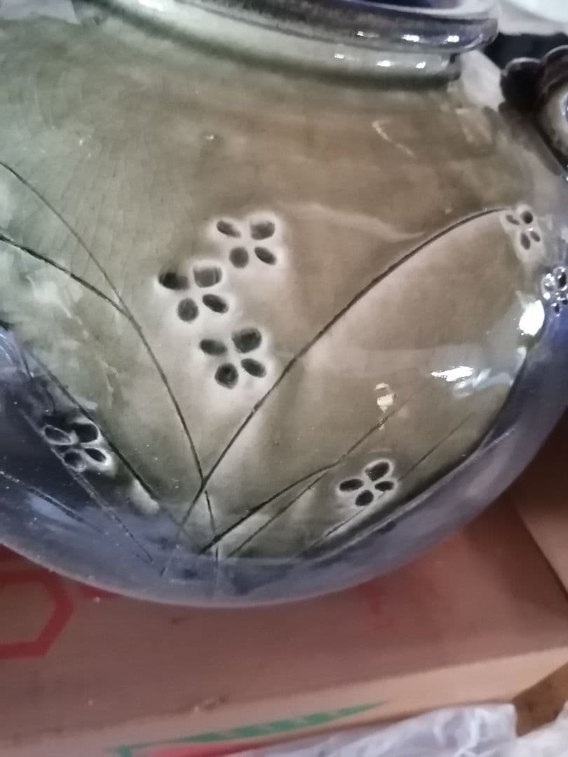 ‼️高級品‼️　萬古焼　陶器 花瓶 グリーンとブラック