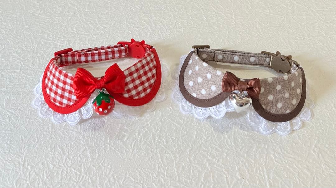 えり付き首輪(ギンガムチェック赤 いちご鈴付き) Ｎｏ．196-780