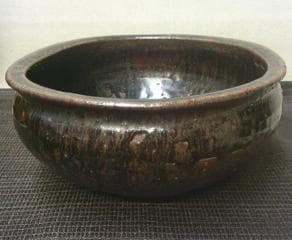 鑑賞茶器！【水指　変形口　漆器蓋専用作　流れ釉　骨董木箱・E32 】茶道具　収集