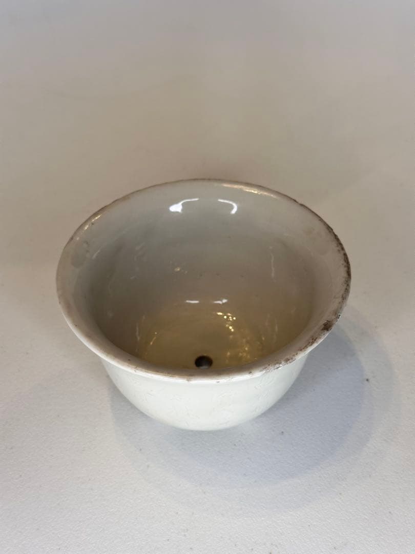 中国 清代 德化窯 白磁 三足 花盆 古陶磁 有傷