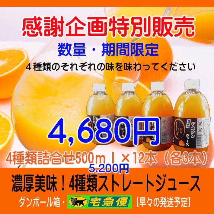 【Linus】4種類詰合せジュース500ｍｌ×12本　　２か所発送