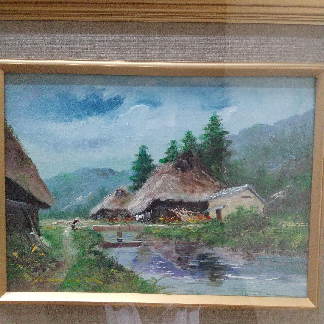 安永勝美　'石橋のある郊外' 油彩画 　展覧会出展作品　真作