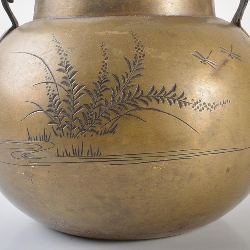 煎茶道具　銅製　彫金花文　湯沸し　水次　薬缶　D　R6514