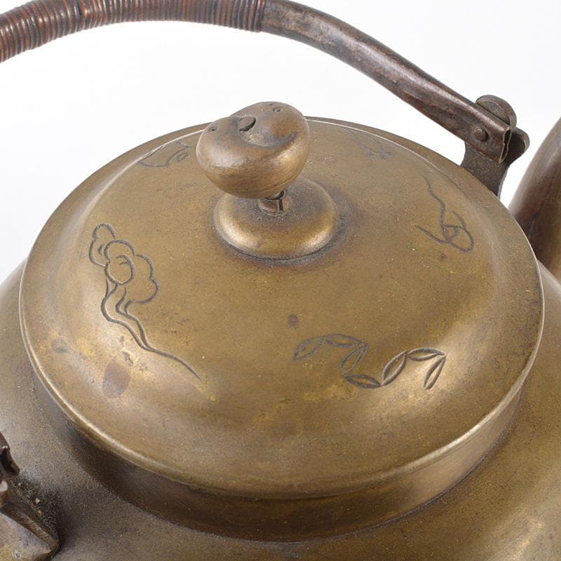 煎茶道具　銅製　彫金花文　湯沸し　水次　薬缶　D　R6514