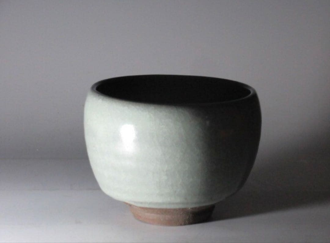 清水卯一 青磁貫入茶碗 美しく透明感のある名作！7130