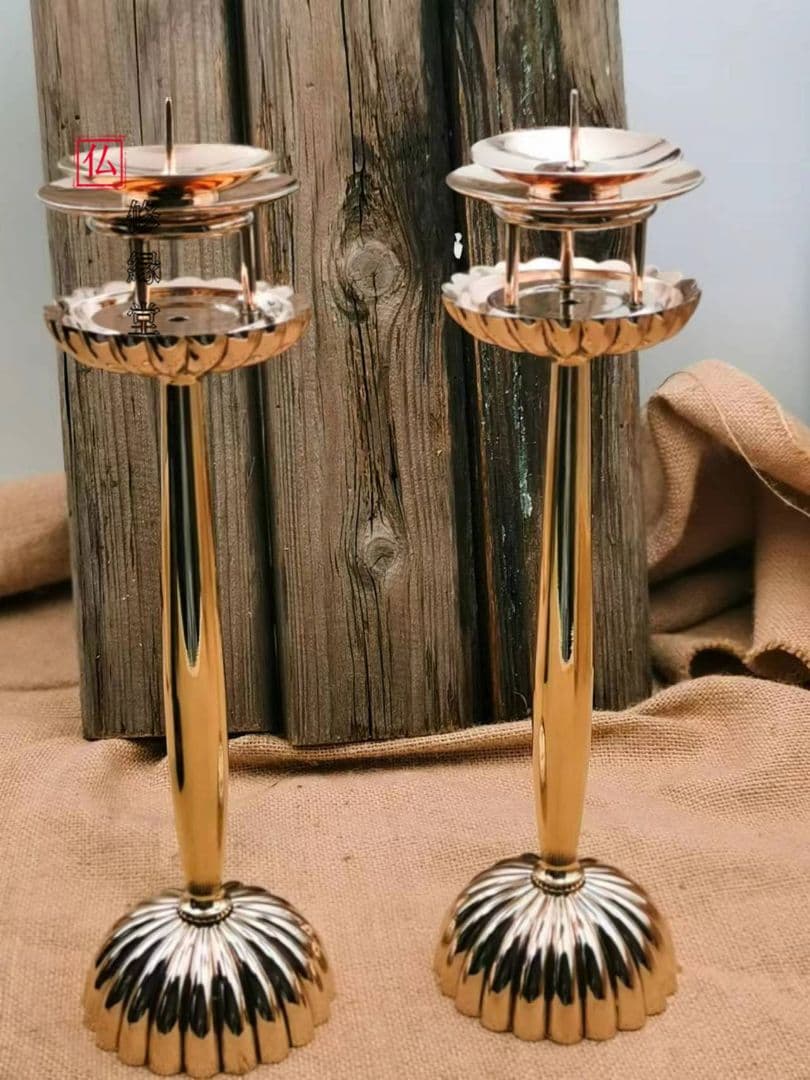 【修縁堂】精密金属彫り 仏教法具 オレンジランプ 1対 仏具の製造 密教法器