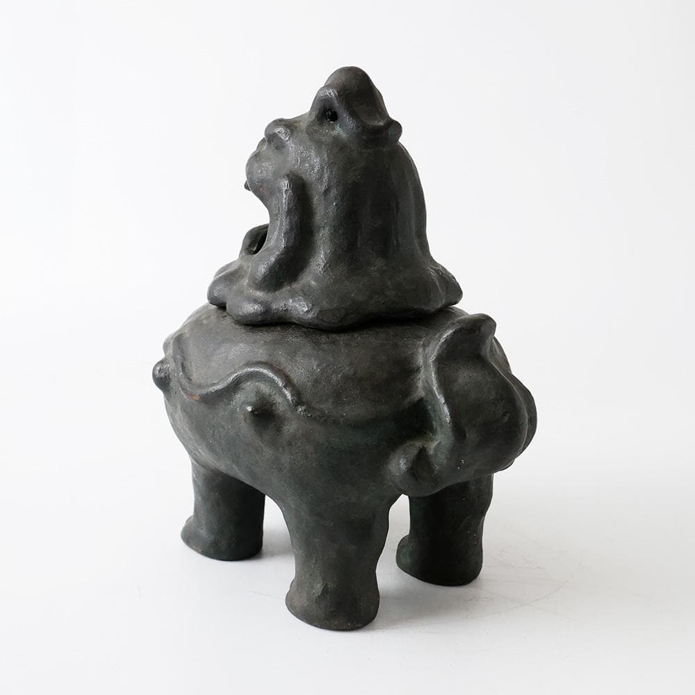 李王家 朝鮮美術品製作所謹造製 古銅 獅子香炉 2836g高さ22㎝李朝中国美術