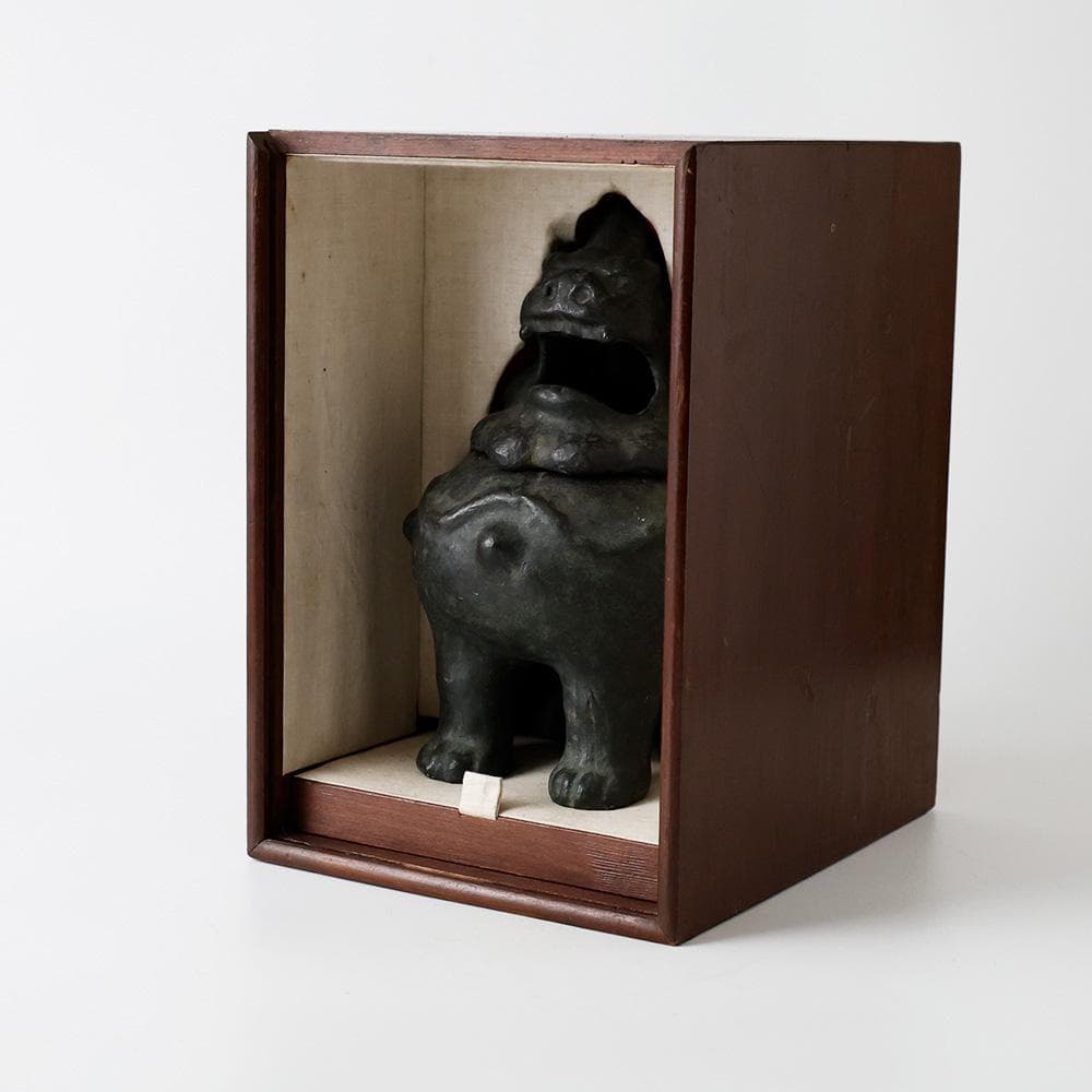 李王家 朝鮮美術品製作所謹造製 古銅 獅子香炉 2836g高さ22㎝李朝中国美術