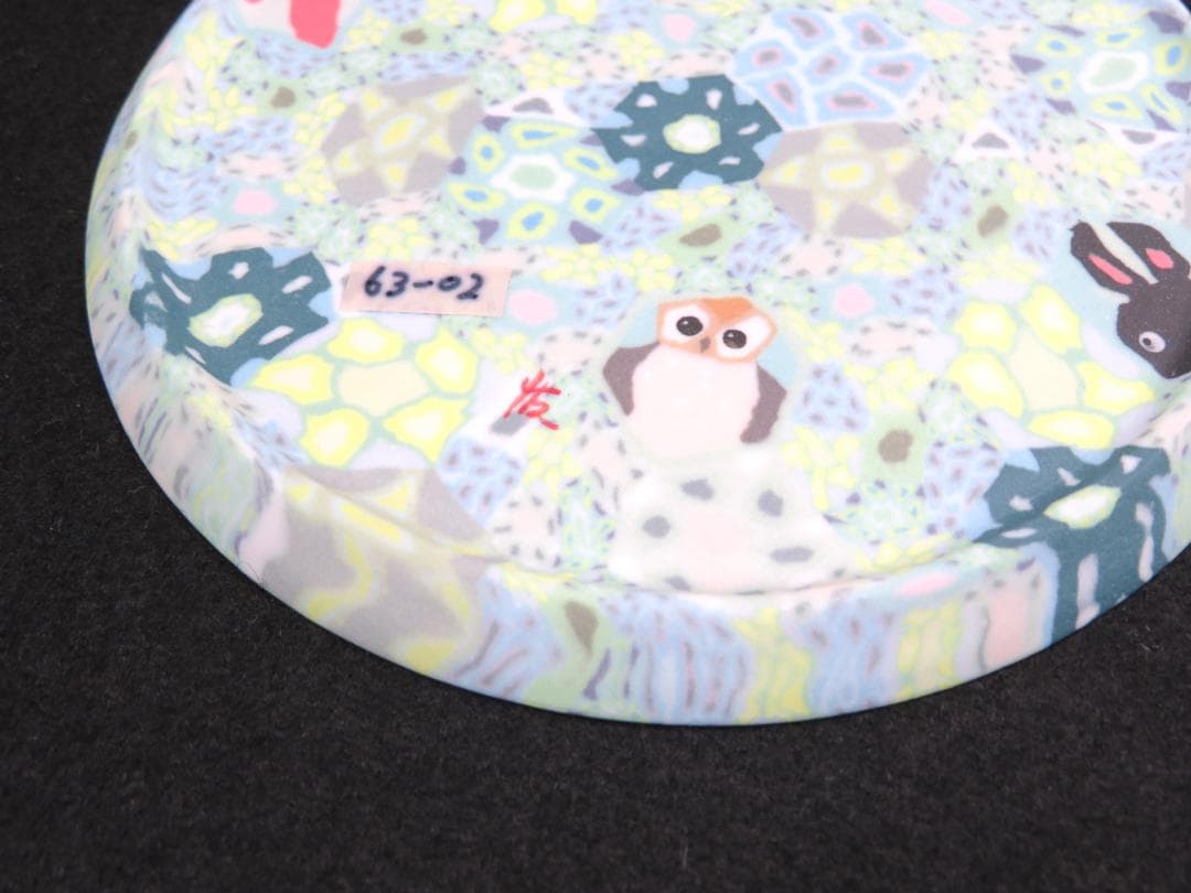 小林佐和子　練込小皿　うさぎと梟　現代アート　アンティーク