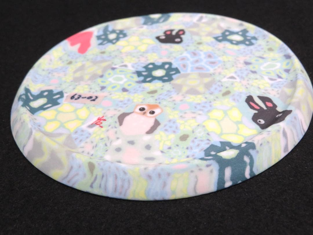 小林佐和子　練込小皿　うさぎと梟　現代アート　アンティーク