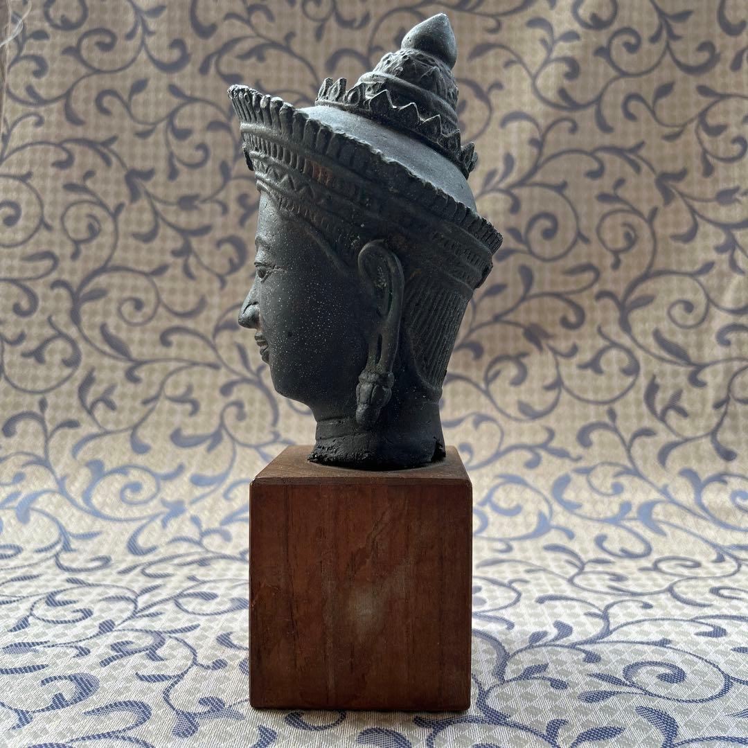 青銅製クメール仏像 頭部台座付き