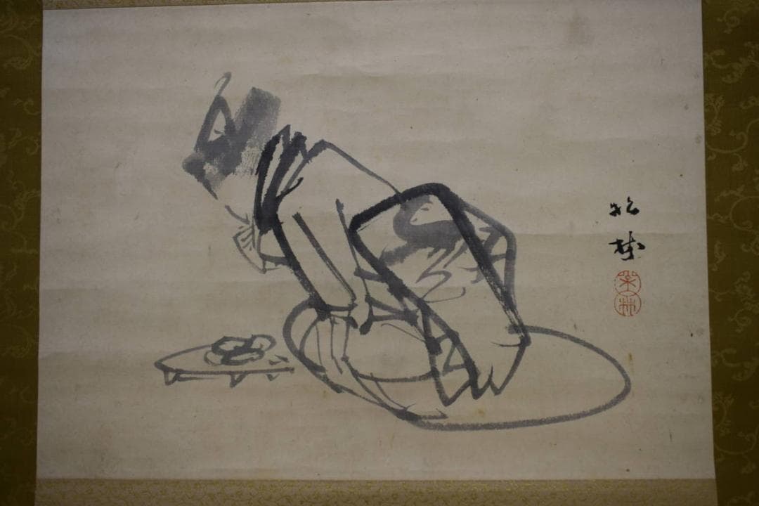 真作/藤井松林/眺める美人図/絹表装/布袋屋掛軸HH-85