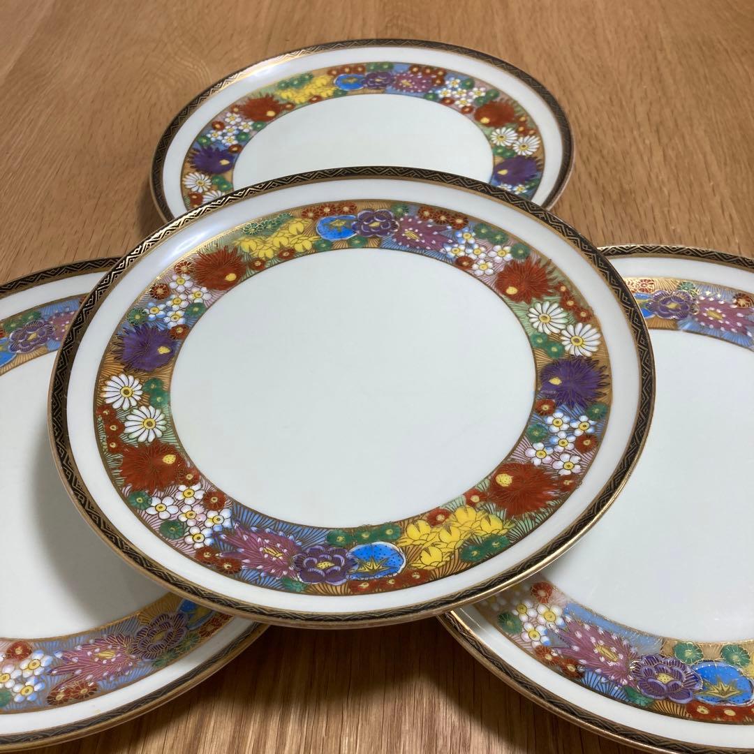 京薩摩　越田　コシダジャパン　金彩花尽絵図　中皿4枚セット