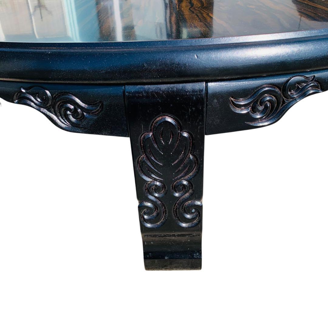 黒檀の唐木座卓　円形木製座卓 彫刻入りアンティーク　レトロ引き取り歓迎