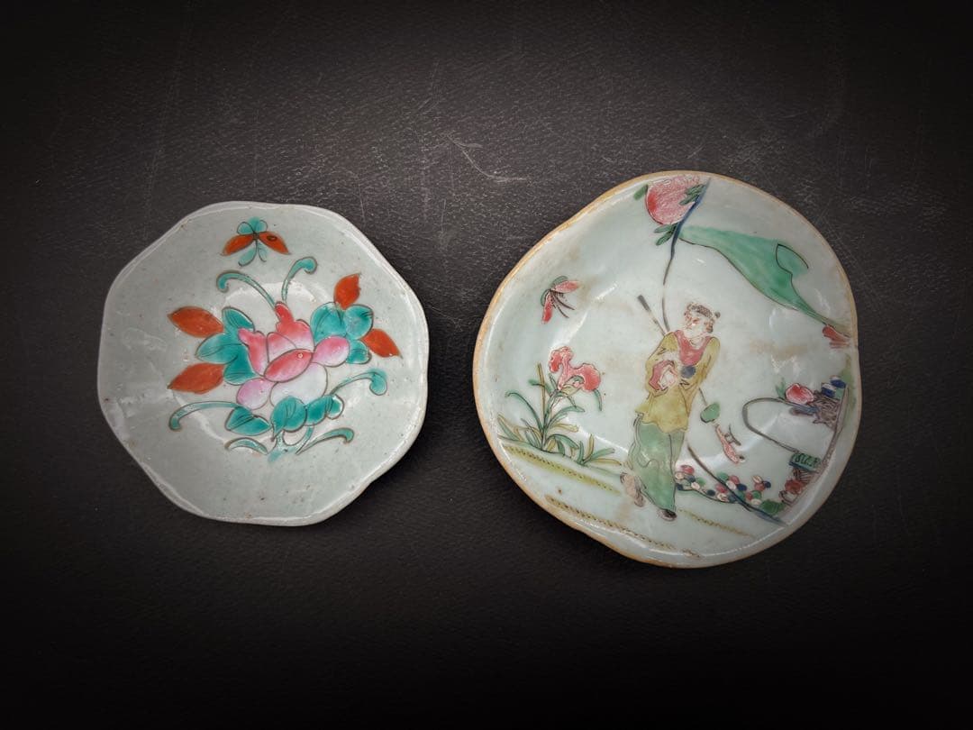 中国美術 古玩 清代 人物花紋樣 高足盤2点