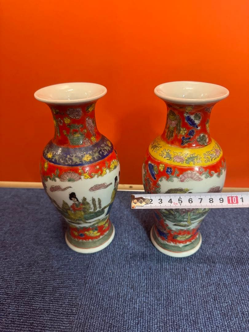 1596 中国骨董　花瓶2客　ペア