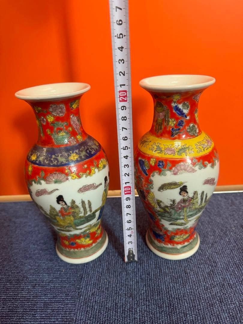 1596 中国骨董　花瓶2客　ペア
