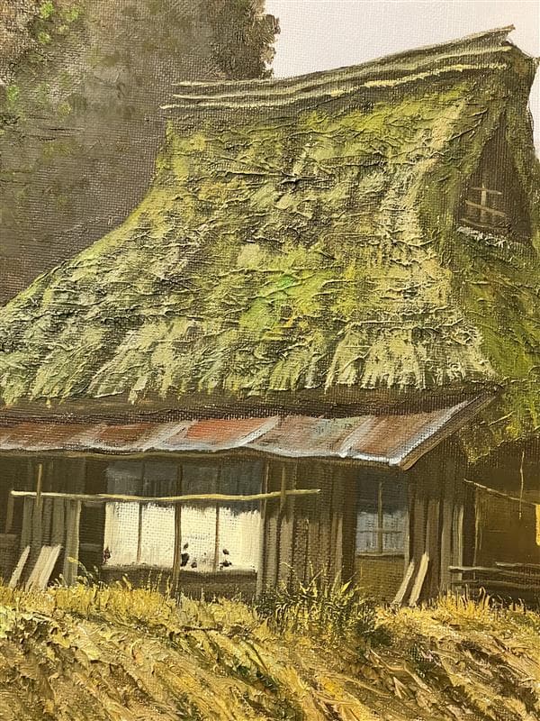 「真作」猿渡一根『秋色の民家』 風景画　油彩画　額装　サイン有り　F10号
