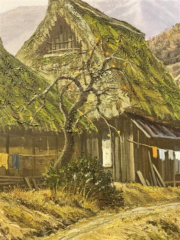 「真作」猿渡一根『秋色の民家』 風景画　油彩画　額装　サイン有り　F10号