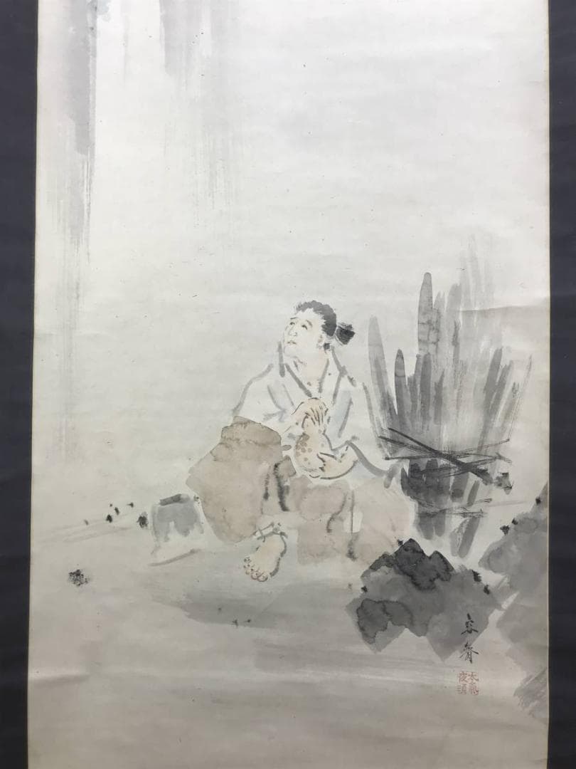 【真作】菊池容斎/養老乃瀧図/養老の滝図/人物図/掛軸/名家伝来/AD-200