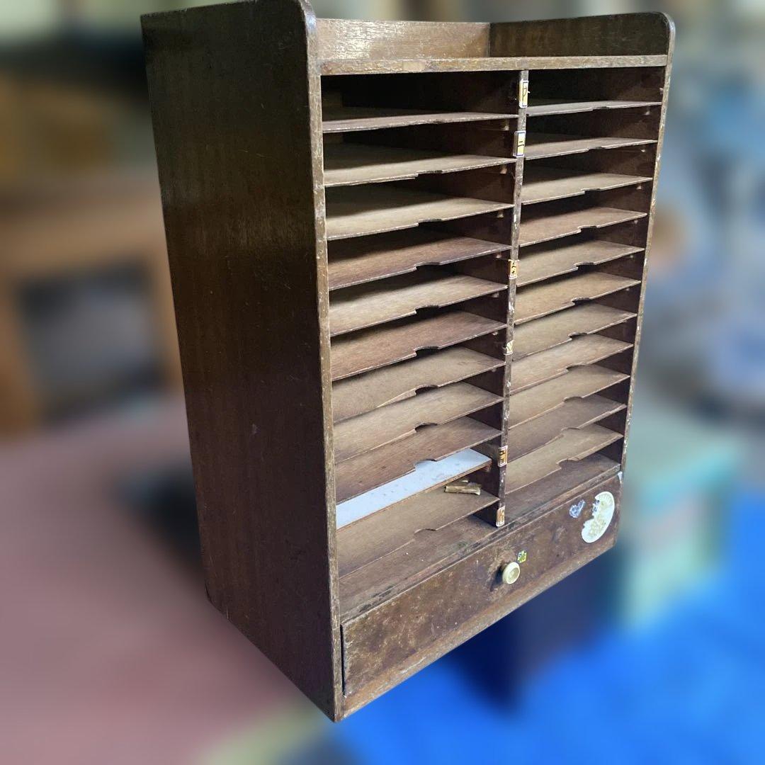 昭和レトロ　カルテ棚　木製 収納ラック 12段 引き出し付き