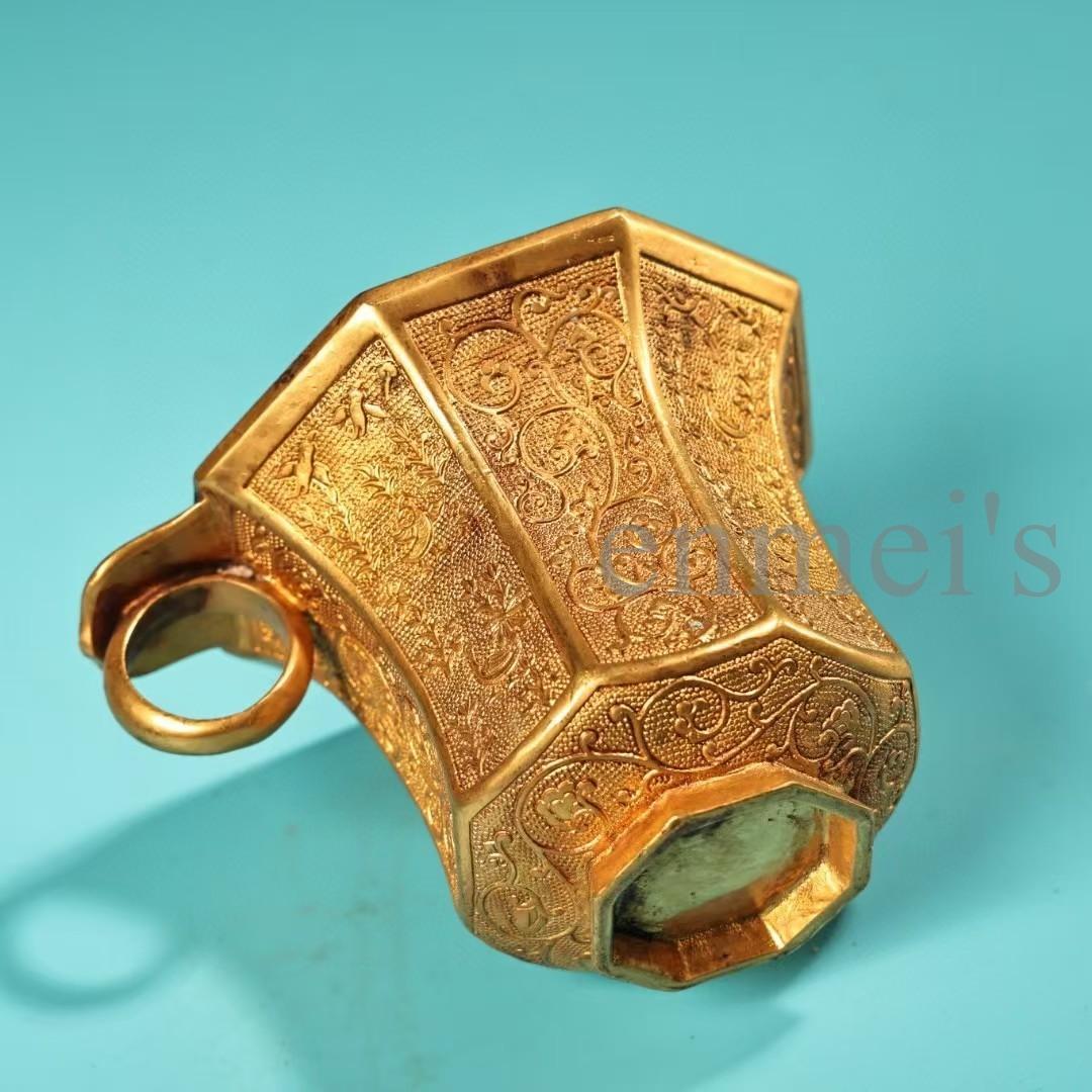 中国古美術・珍蔵純銅製・鎏金・錾花彫刻・八角彫刻酒杯セット・茶道具・風水置物