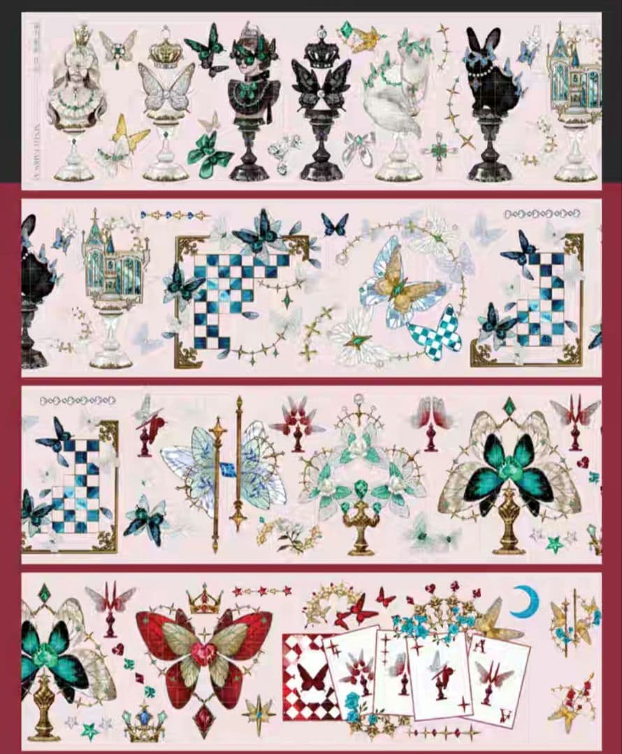 巻売 543★ 海外 マスキングテープ マステ PET 装飾 蝶 人物 銀ホロ