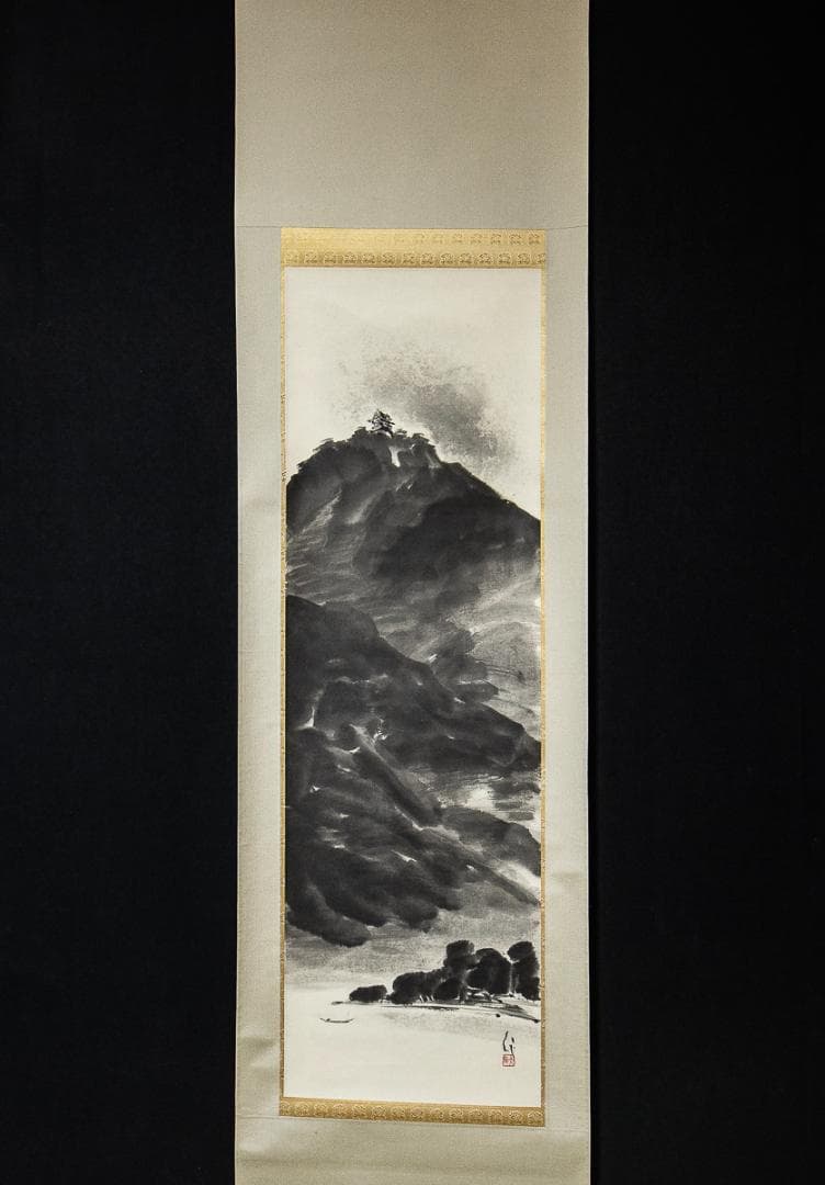 掛軸-1173　山田大作　稲葉山　共箱　二重箱