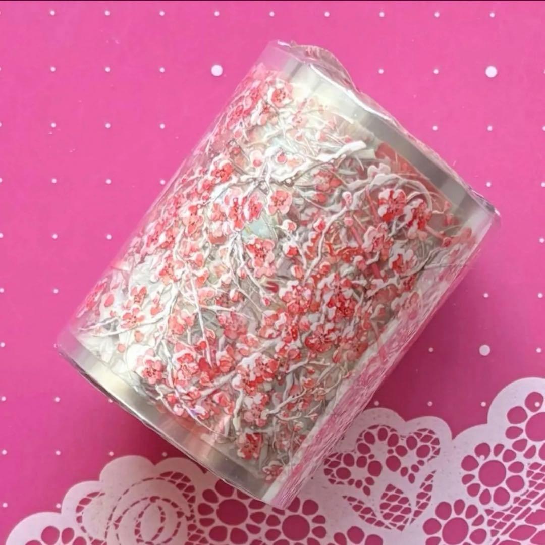 贝壳光 6cm×10m 雪花红梅 海外マスキングテープ　海外マステ　和柄