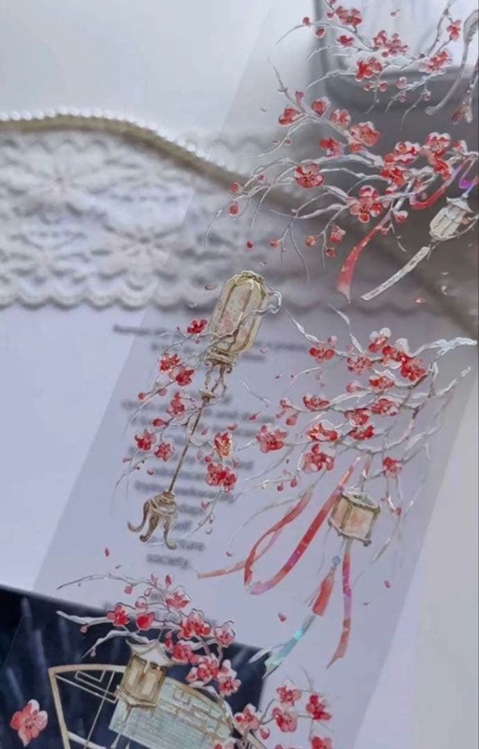 贝壳光 6cm×10m 雪花红梅 海外マスキングテープ　海外マステ　和柄