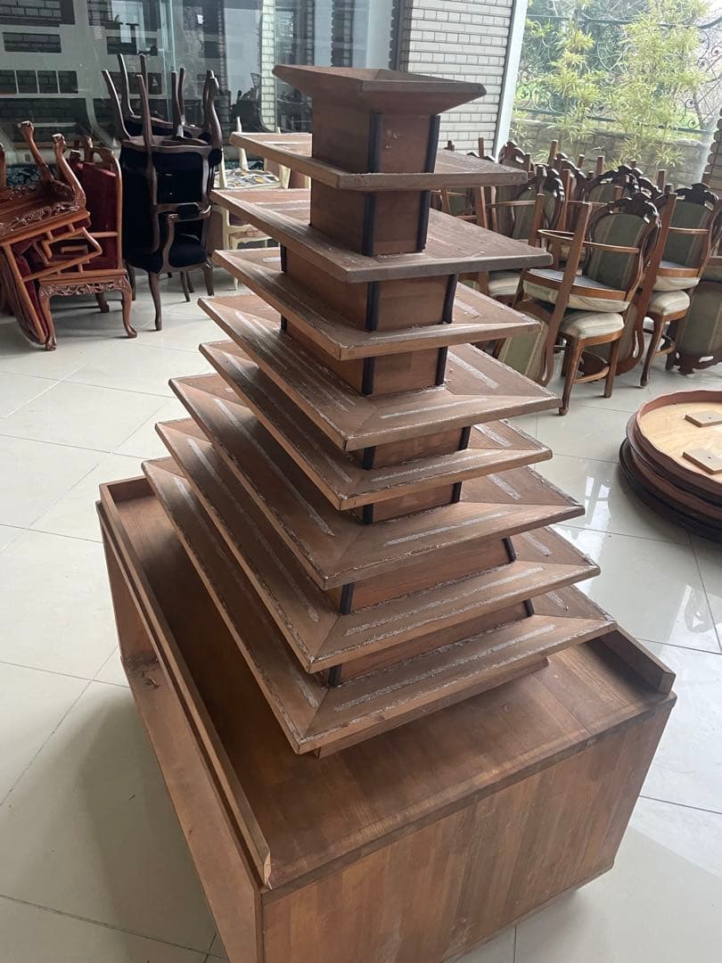 アンティーク　木製１０段の塔　ディスプレイ　引き取りのみ対応