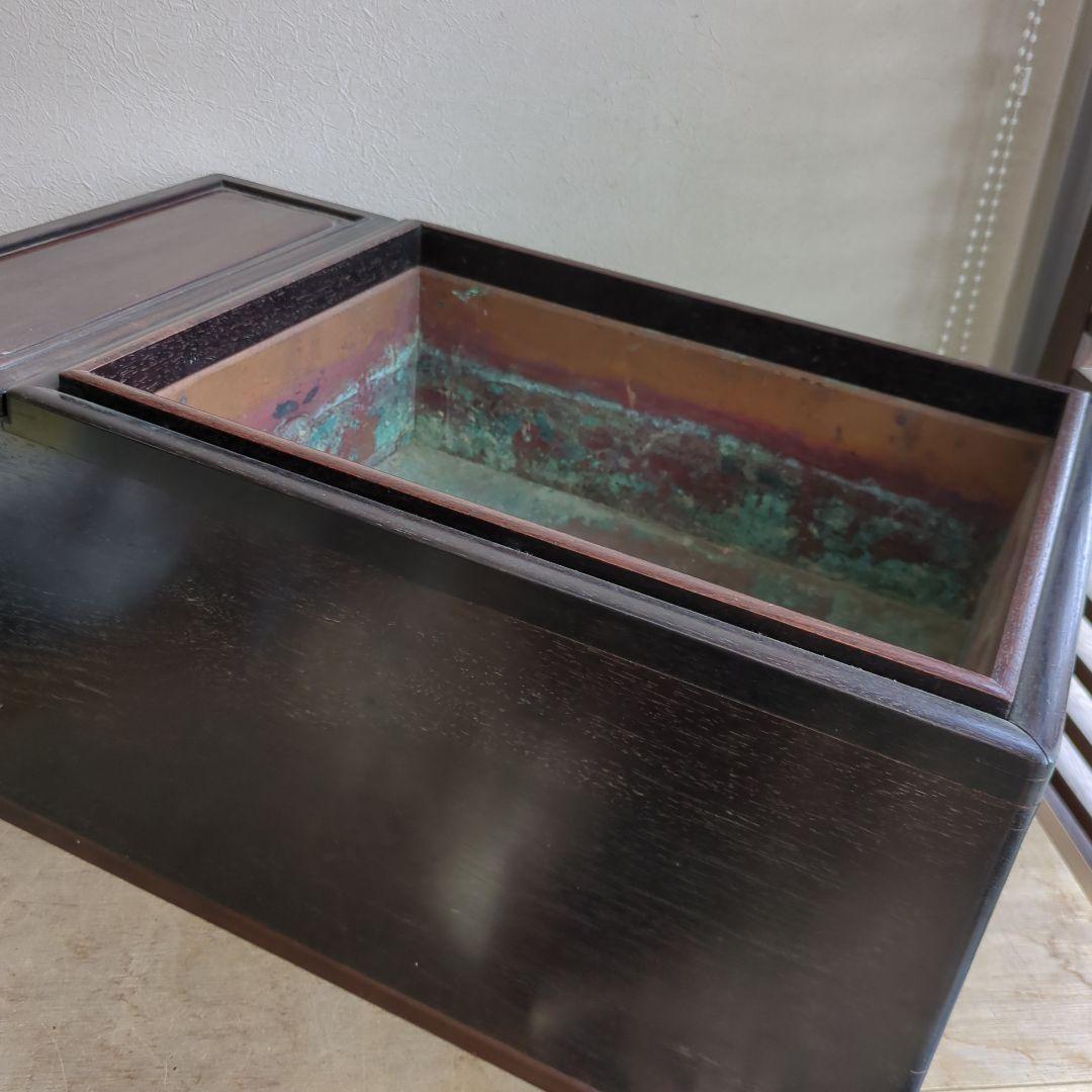 骨董 長火鉢 火鉢 関東火鉢 木製 内側銅器 アンティーク テーブル