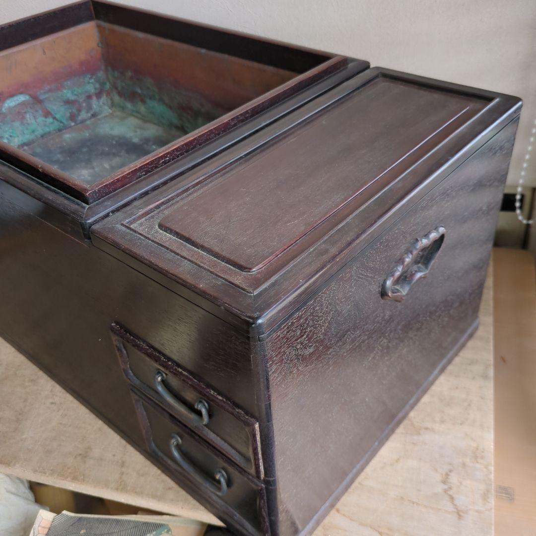 骨董 長火鉢 火鉢 関東火鉢 木製 内側銅器 アンティーク テーブル