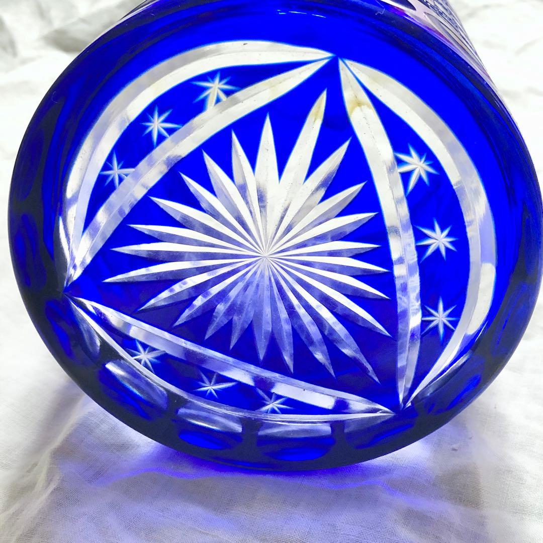 青色硝子　切子細工