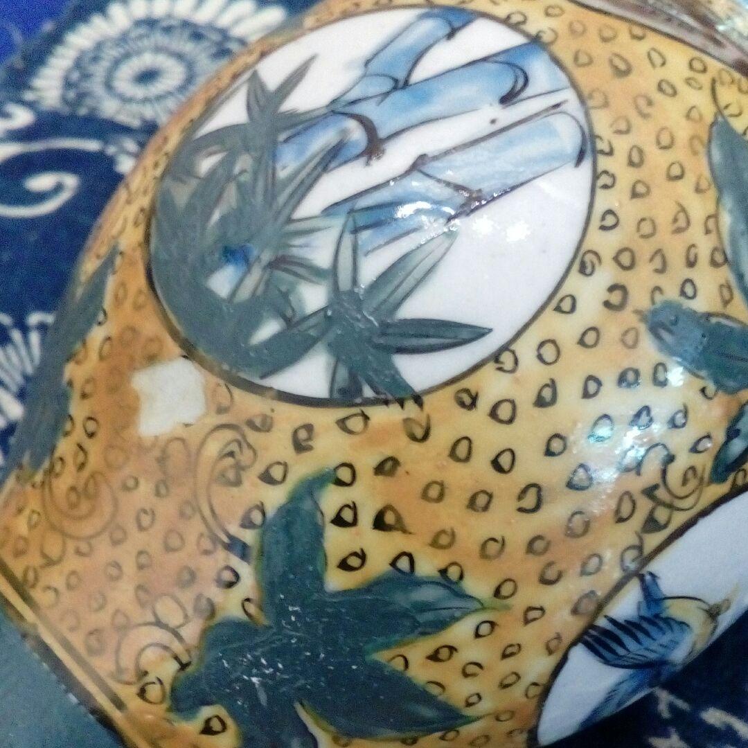 加賀藩再興古九谷焼江戸後期〜明治時代阿波淡路國３０センチサイズ当時物箱付保管品