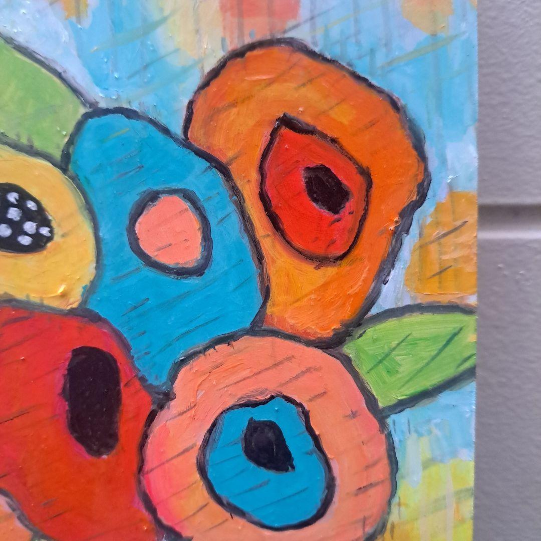 木製ジェッソパネル油絵　　専用　白い花瓶に入れたお花