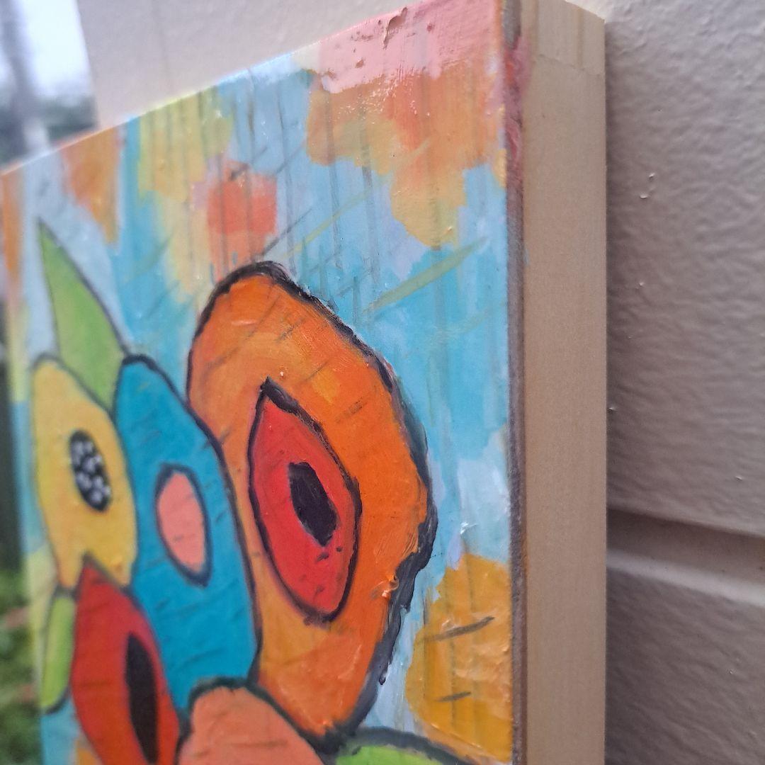 木製ジェッソパネル油絵　　専用　白い花瓶に入れたお花