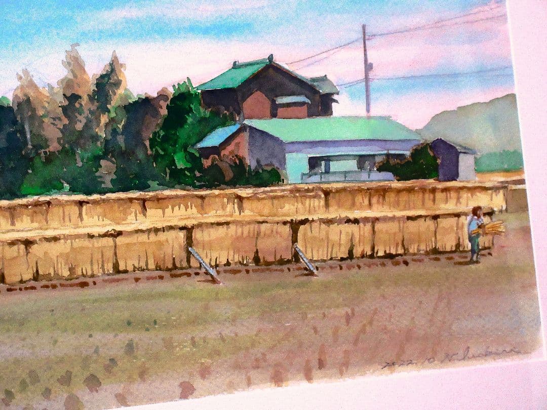 田園風景 水彩画 額装済み 原画 F6サイズ
