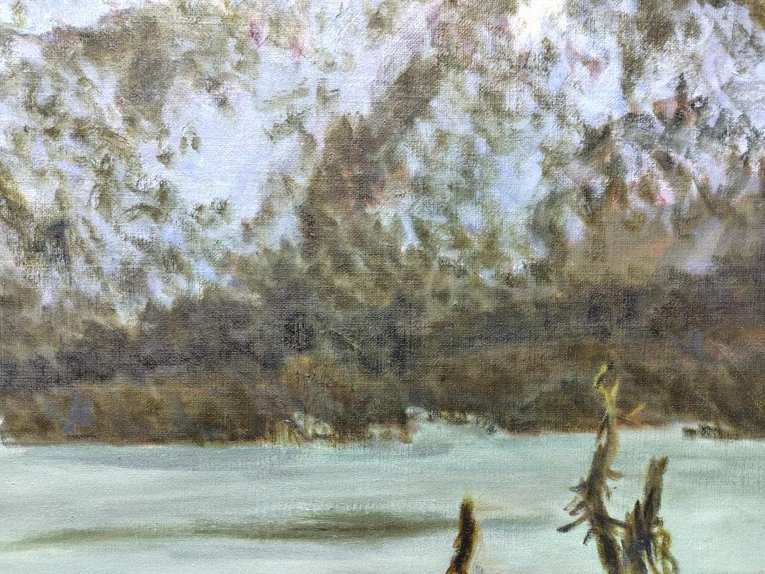 「厳冬の朝陽」2005 F15 絵画 油絵 油彩画 燧ヶ岳 尾瀬ヶ原