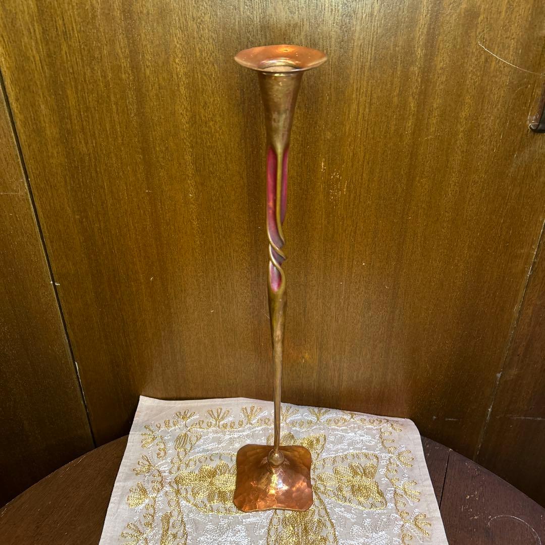 極稀少ZONAビンテージヘッセルスタジオキャンドルスタンド銅製手打槌目緑青仕上げ