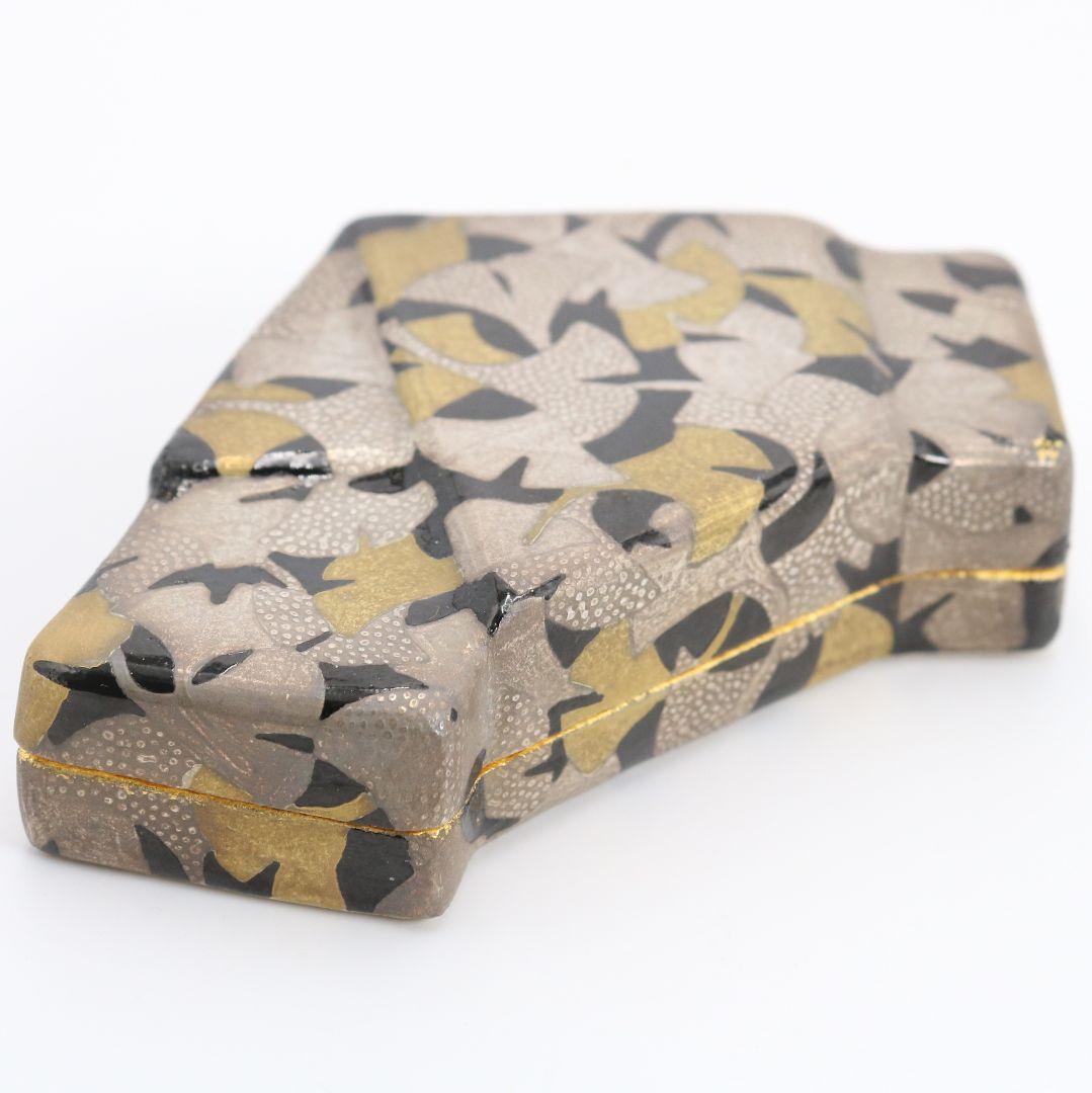 山崎窯 浅野紫仙作 銀杏ちらし 香合 茶道具 共箱　V901　N8