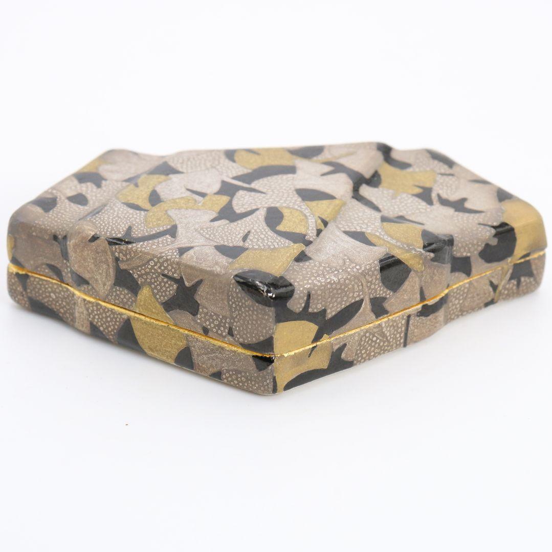 山崎窯 浅野紫仙作 銀杏ちらし 香合 茶道具 共箱　V901　N8