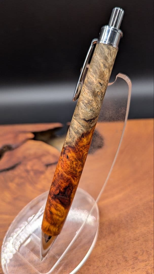 634特上　本花梨　紅白　瘤杢　青瘤　木軸シャーペン　ボールペン