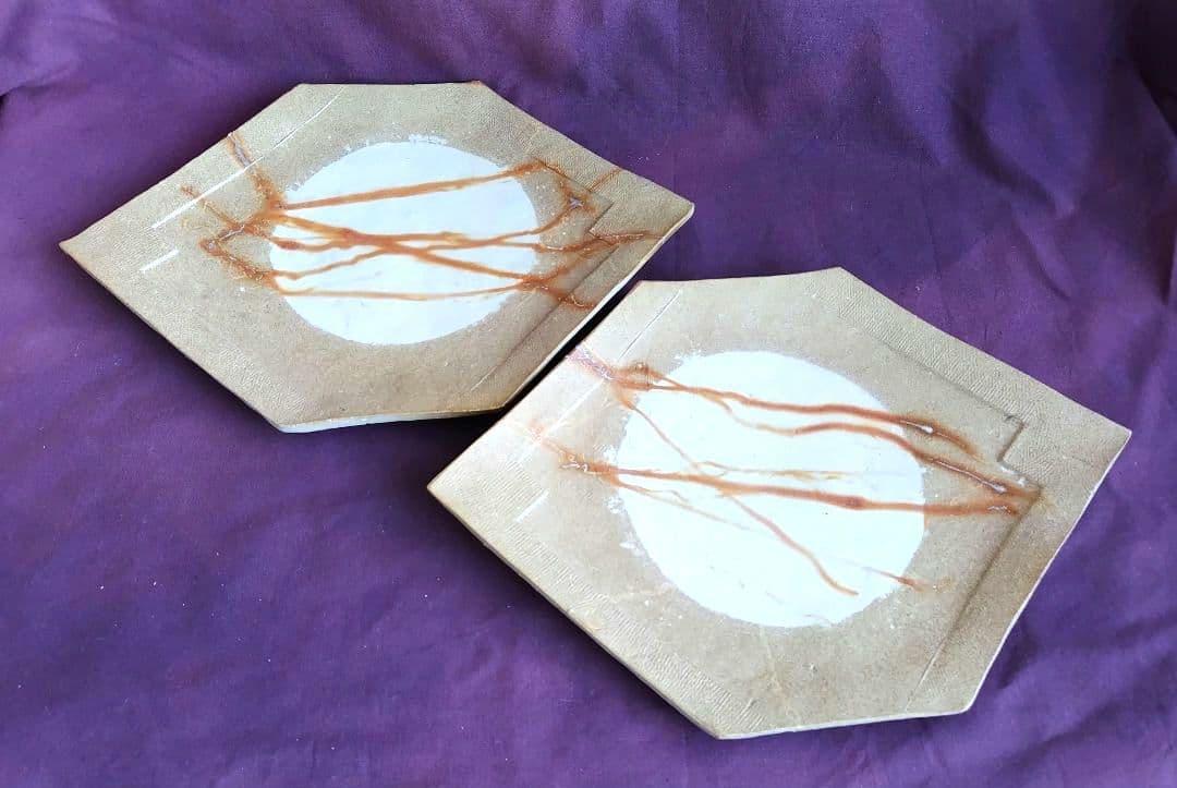 備前六角平皿二枚組 (未使用 新品同様)